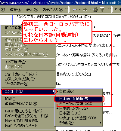 プラウザでの文字化けの直し方
